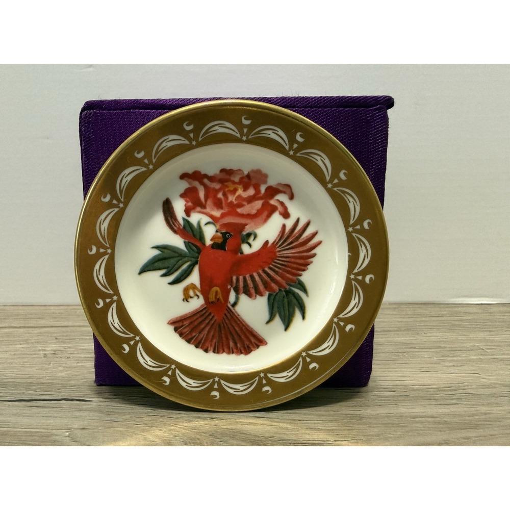 State Birds Flowers Franklin MINI Plate Indiana Cardinal Peony 3"